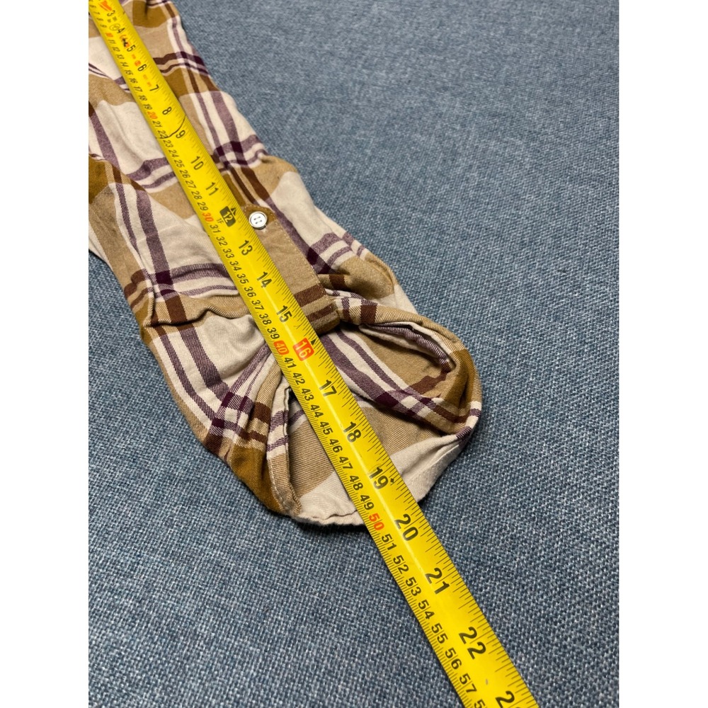 LA Threads Plaid V-Neck Roll Tab Sleeve Blouse Tan White Purple 2X Plus Size - Picture 6 of 6